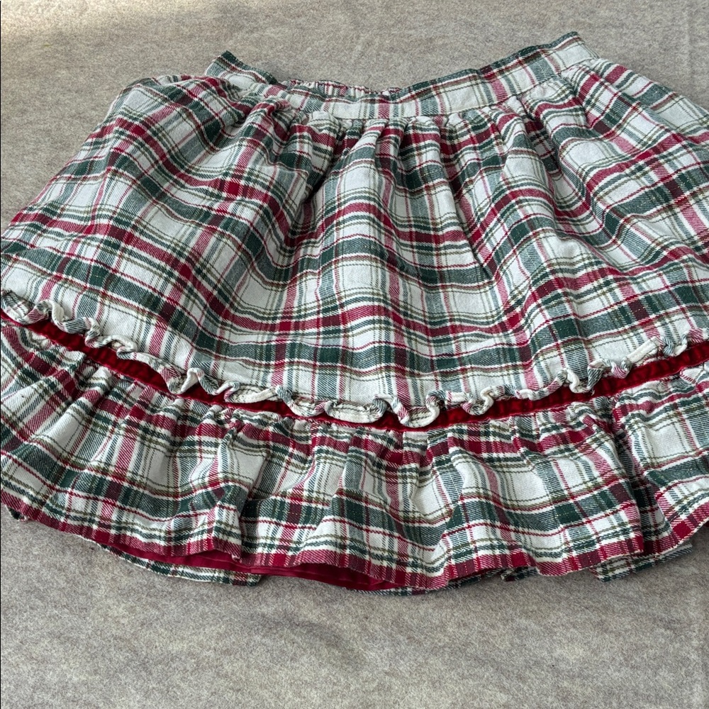 Tommy Bahama Girls Plaid Ruffle Tiered Mini Skirt - Red & Green